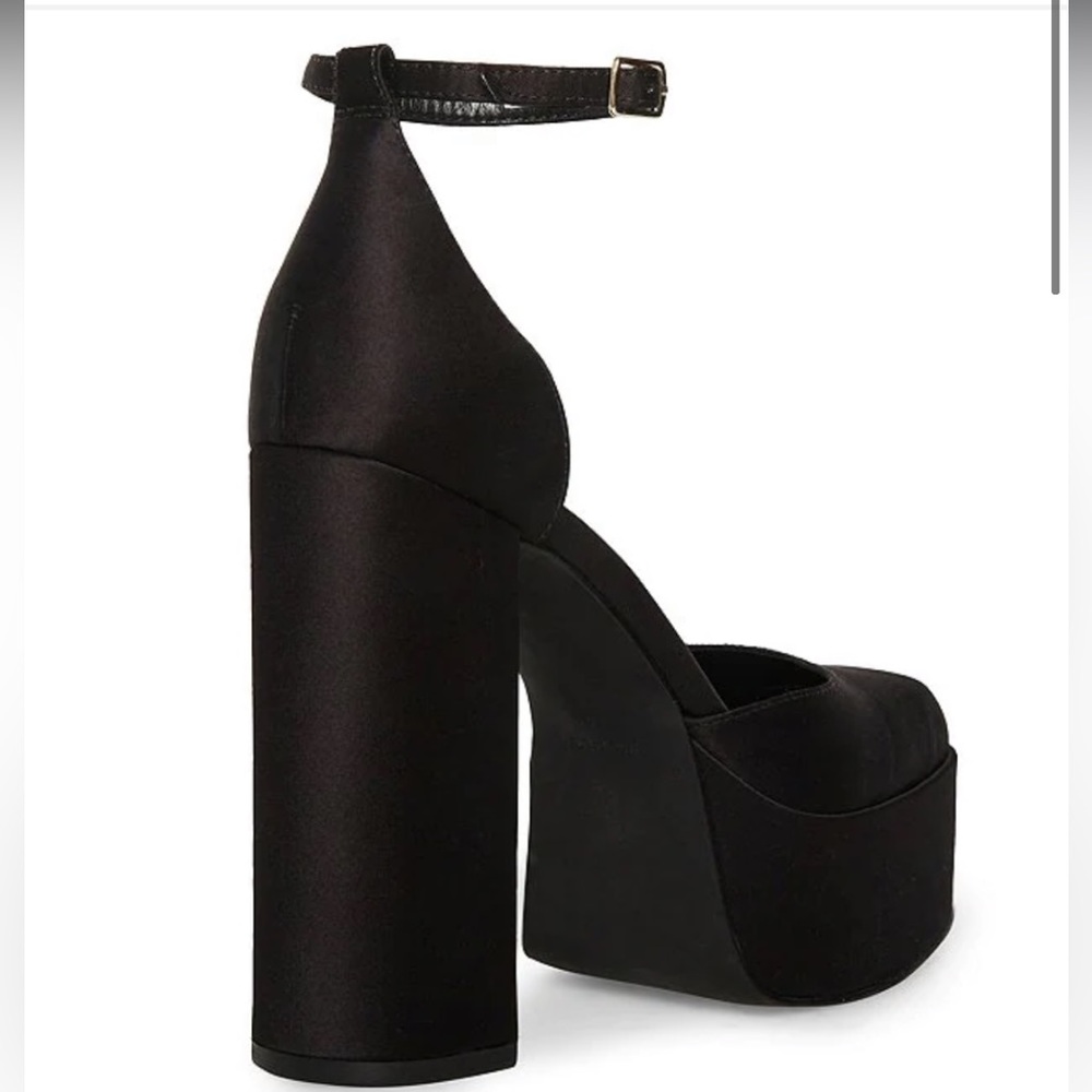 STEVE MADDEN BLACK AGATA SATIN PLATFORM WEDGES PUMPS CHUNKY HEEL - Picture 2 of 3